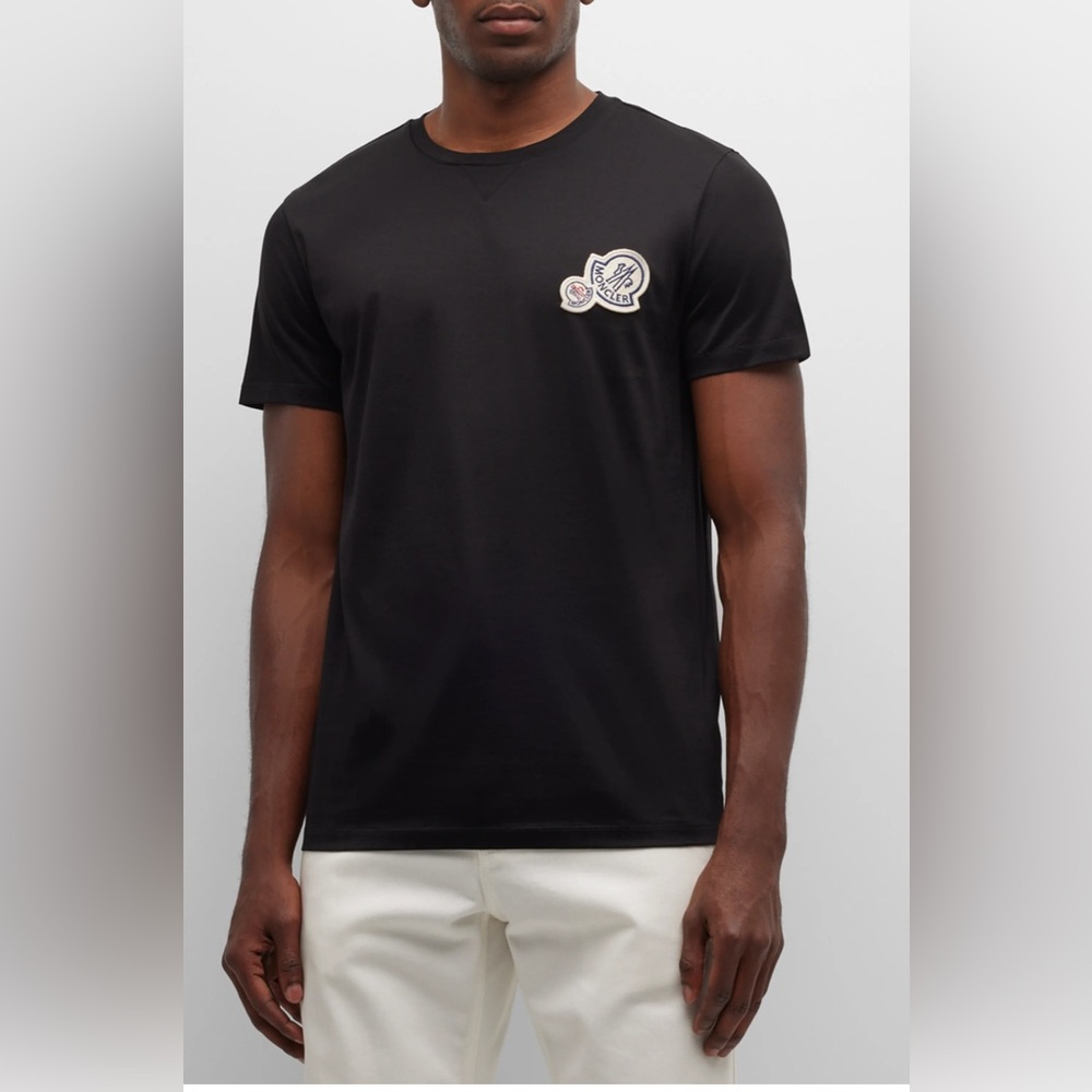 MONCLER DOUBLE LOGO MEN MAGLIA JERSEY T- SHIRT 100 Cotton with Embroidered Patch
